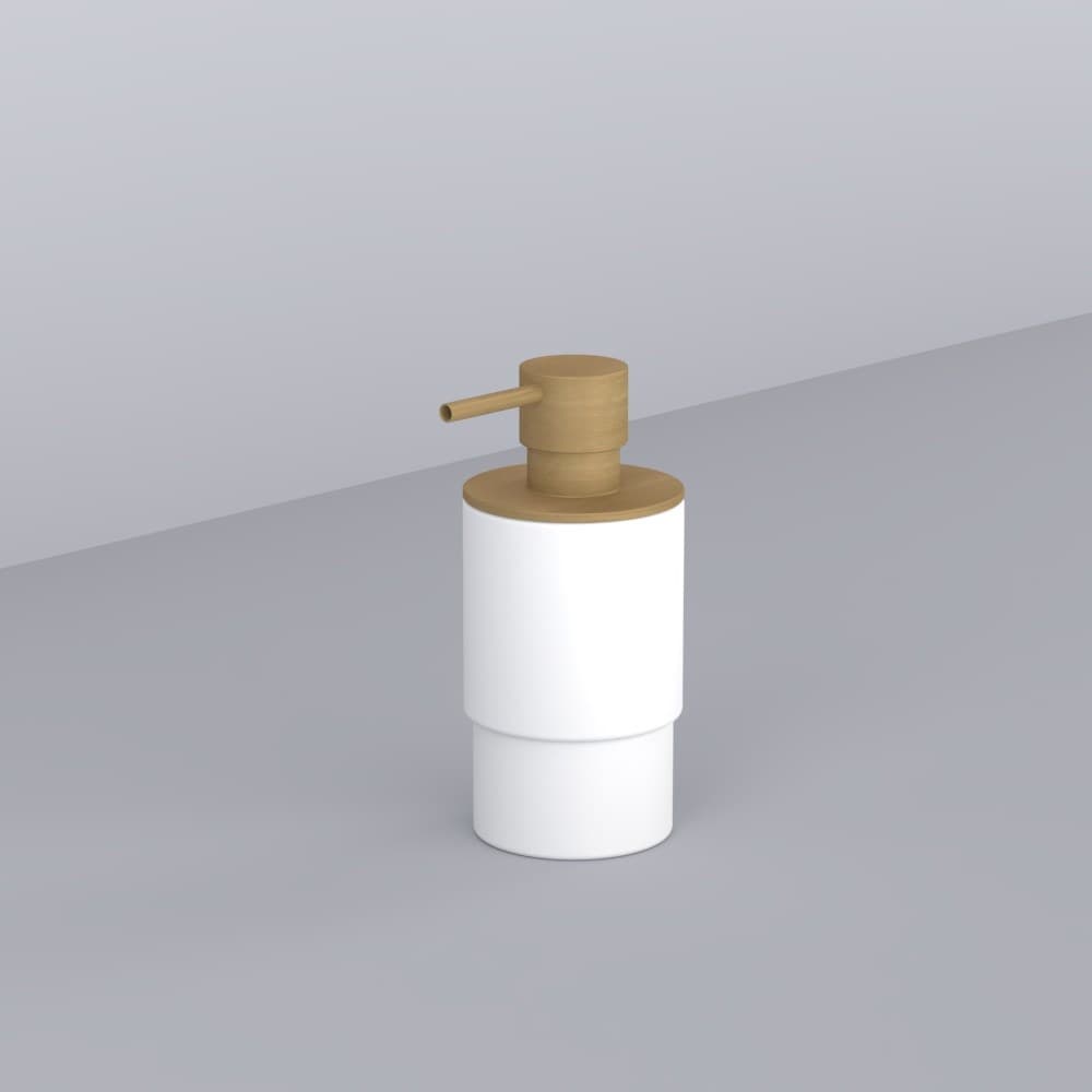 Cielo Dispenser in Solid Surface (white glass and Metal brush) – Dispenser Σαπουνιού – Bronze Brushed (ACDI BZ)