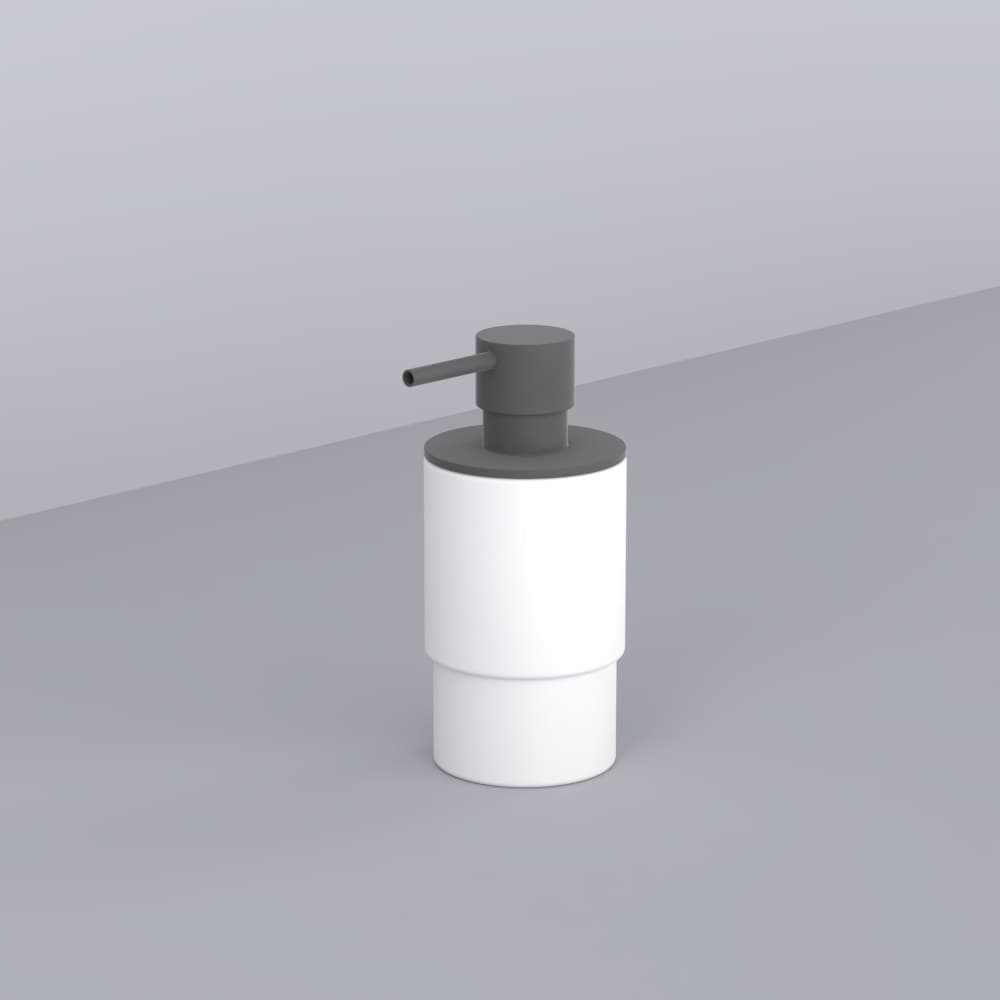 Cielo Dispenser in Solid Surface (white glass and Metal brush) – Dispenser Σαπουνιού – Cemento (ACDI CM)