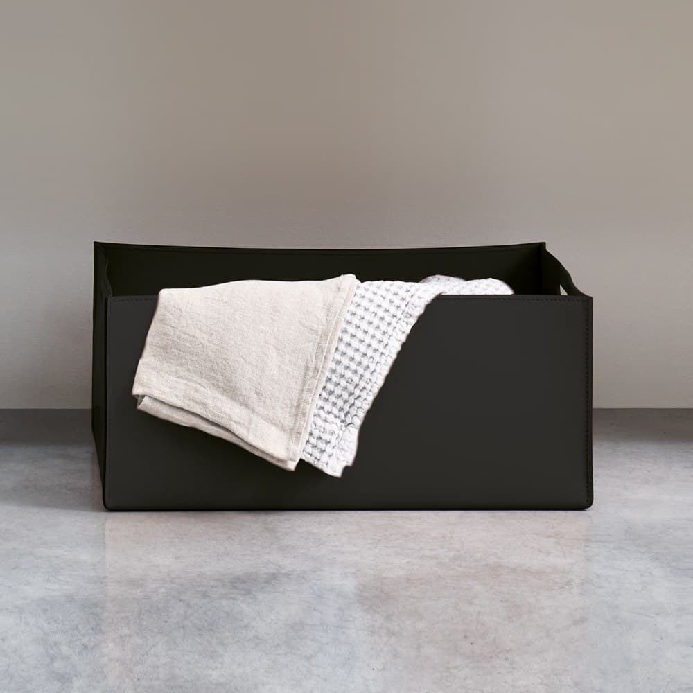 Cielo Basket in leather Plinio h28 – Καλάθι Μπάνιου – Matt Black (PNSC NE)