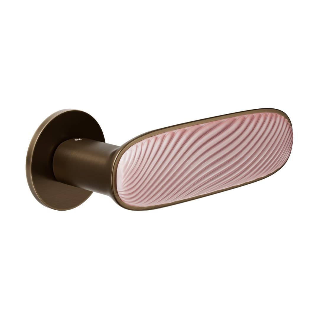 DnD Dune – Πόμολο Πόρτας Ροζέτα – Fine Tonda – Matt sandblasted bronze + cloud-pink glossy porcelain (DN40-BSO+PSR)