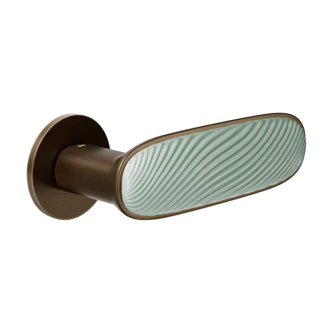 DnD Dune – Πόμολο Πόρτας Ροζέτα – Fine Tonda – Matt sandblasted bronze + mint-green glossy porcelain (DN40-BSO+PSV)