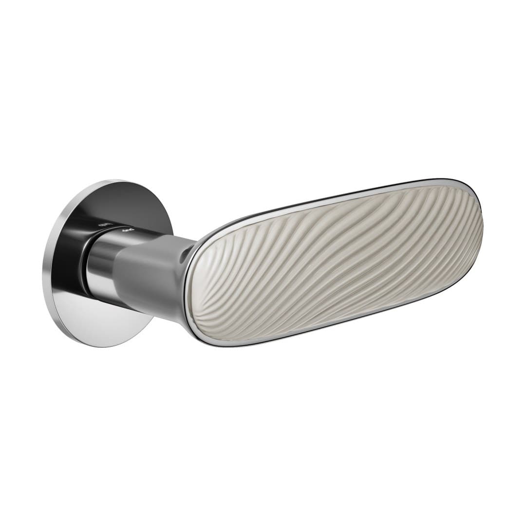 DnD Dune – Πόμολο Πόρτας Ροζέτα – Fine Tonda – Polished chrome + sand-white glossy porcelain (DN40-OC+PSB)