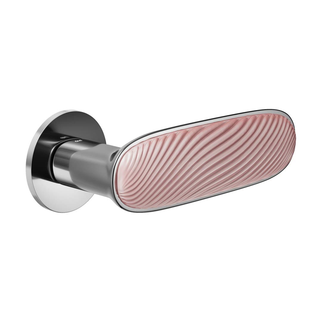 DnD Dune – Πόμολο Πόρτας Ροζέτα – Fine Tonda – Polished chrome + cloud-pink glossy porcelain (DN40-OC+PSR)