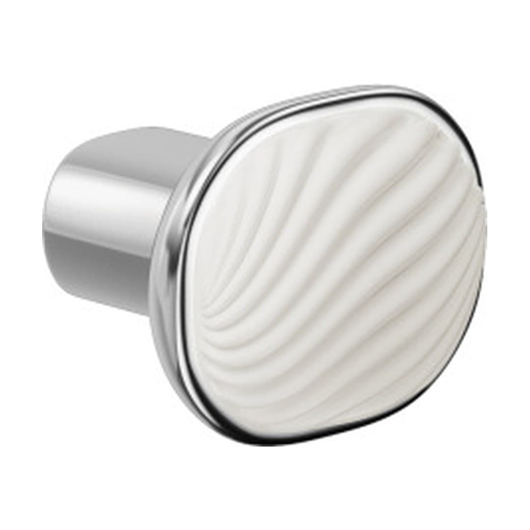 DnD Dune – Πομολάκι Επίπλου – Polished chrome + sand-white glossy porcelain (DN70-OC+PSB)