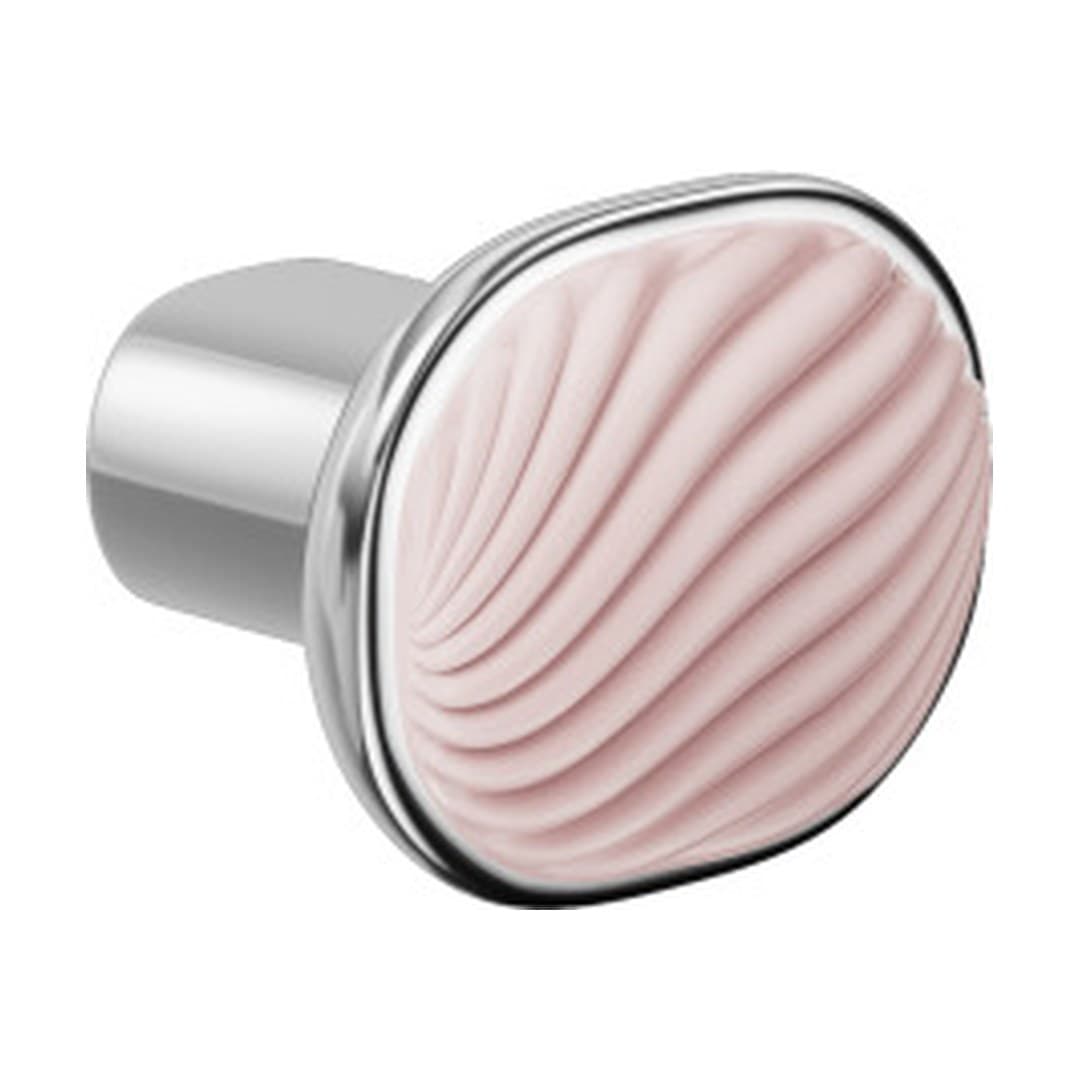 DnD Dune – Πομολάκι Επίπλου – Polished chrome + cloud-pink glossy porcelain (DN70-OC+PSR)