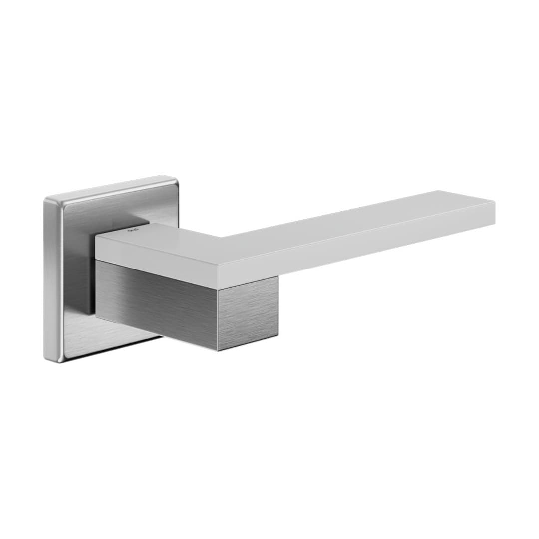 DnD Esa – Πόμολο Πόρτας Ροζέτα – Vis Quadra – Satin chrome + white (ES14-SBI)