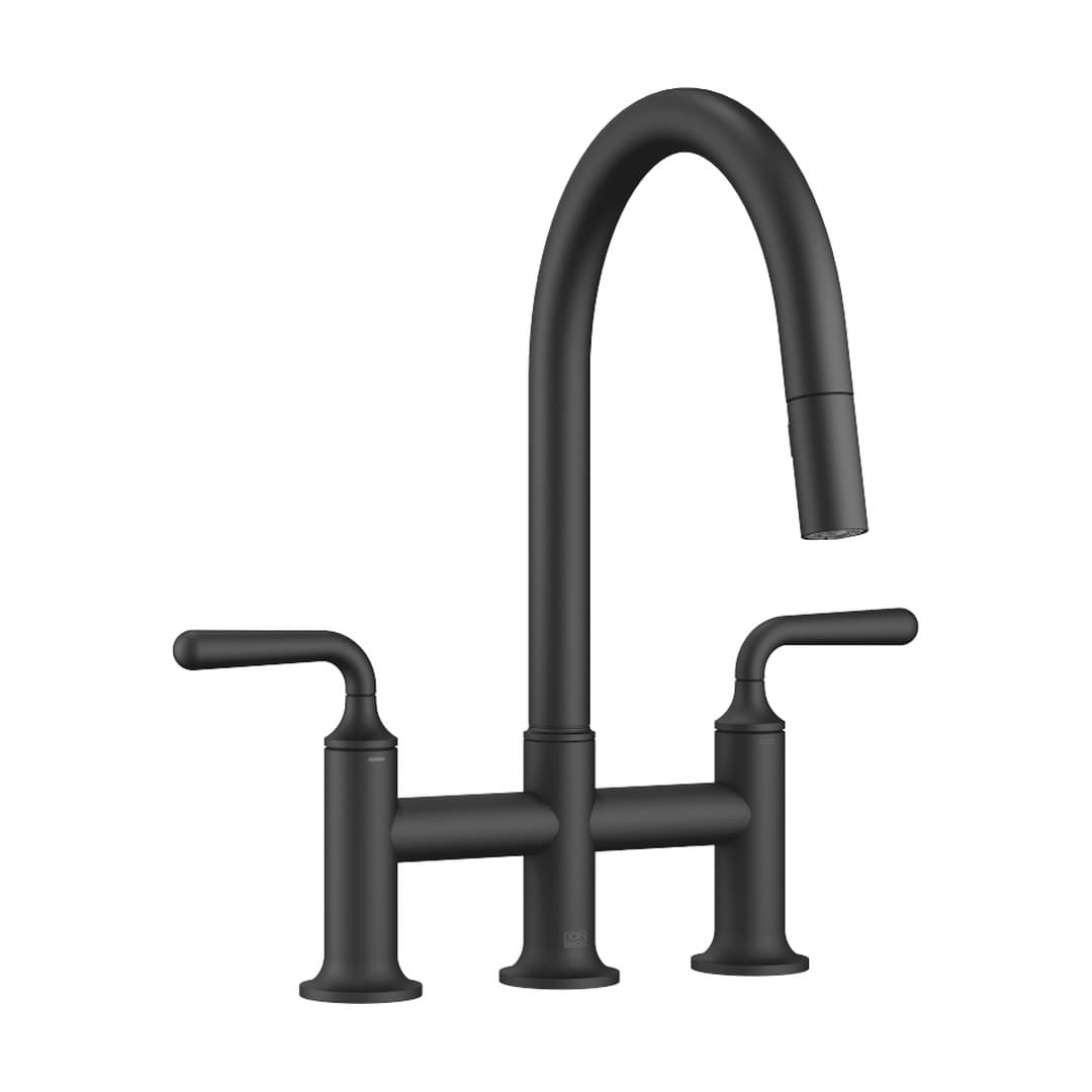 Dornbracht VAIA – Μπαταρία Κουζίνας – Three-hole bridge mixer Pull-down with spray function – Matte Black (19870809-33)
