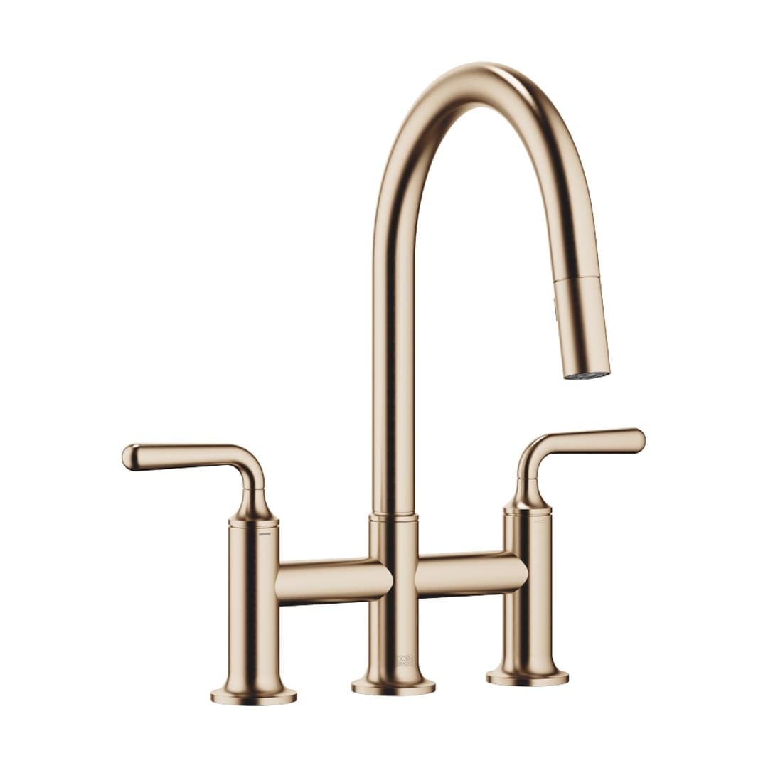 Dornbracht VAIA – Μπαταρία Κουζίνας – Three-hole bridge mixer Pull-down with spray function – Brushed Champagne (22kt Gold) (19870809-46)