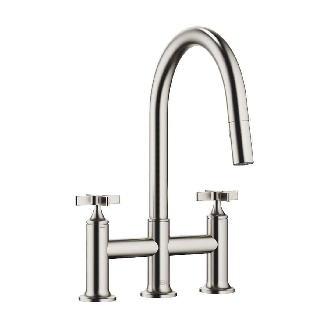 Dornbracht VAIA – Μπαταρία Κουζίνας – Three-hole bridge mixer Pull-down with spray function – Brushed Platinum (19875809-06)
