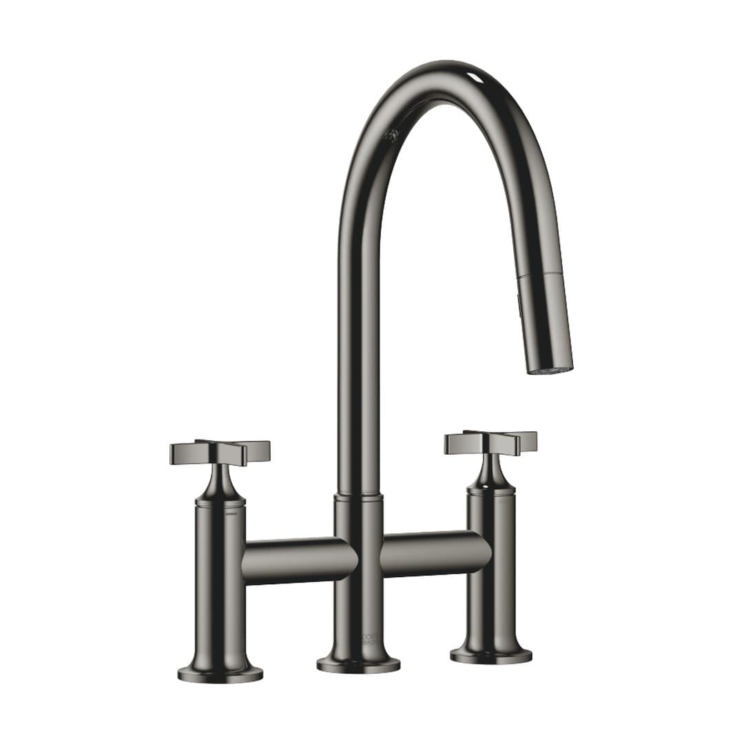 Dornbracht VAIA – Μπαταρία Κουζίνας – Three-hole bridge mixer Pull-down with spray function – Dark Chrome (19875809-19)