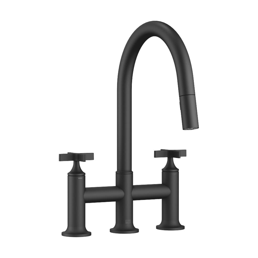 Dornbracht VAIA – Μπαταρία Κουζίνας – Three-hole bridge mixer Pull-down with spray function – Matte Black (19875809-33)