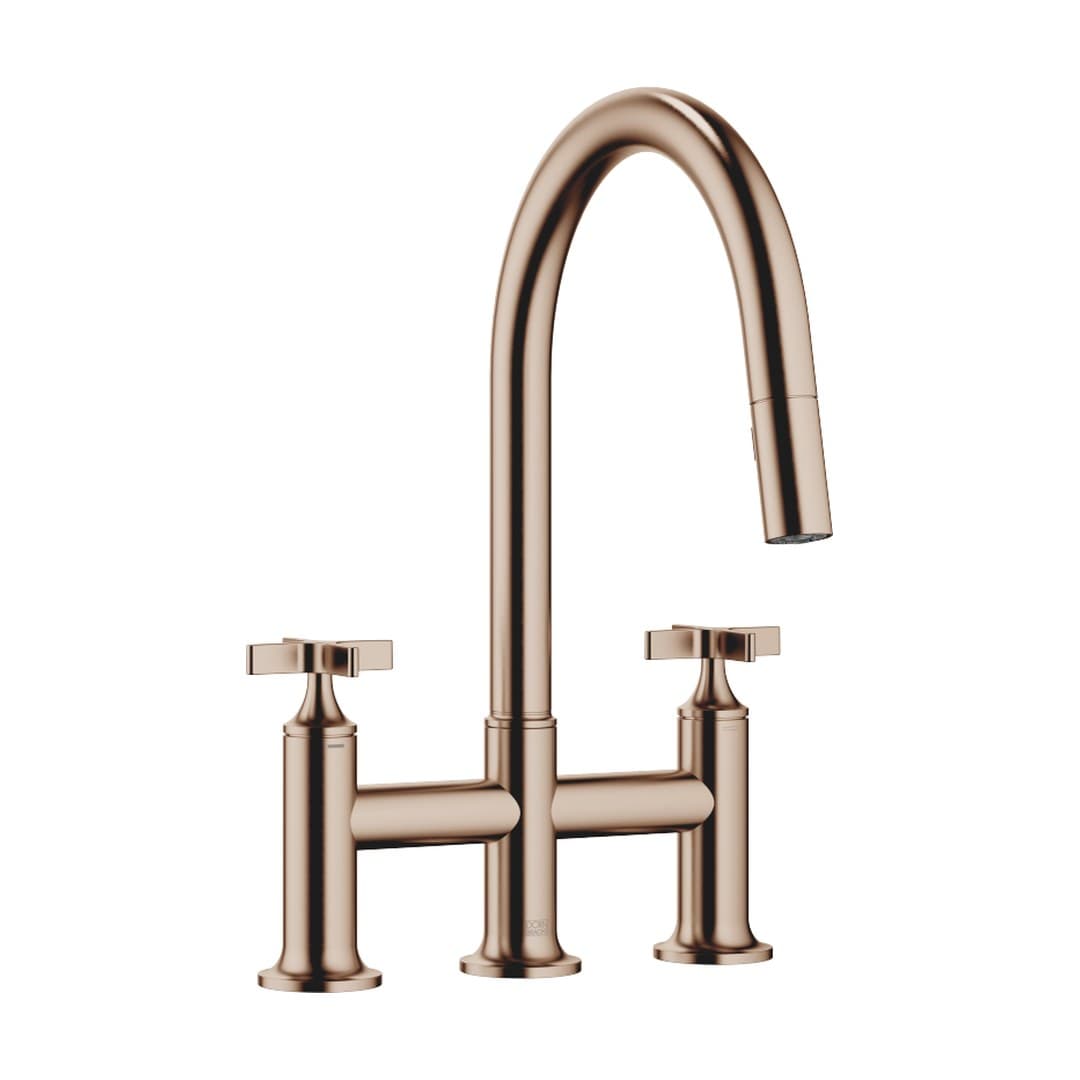 Dornbracht VAIA – Μπαταρία Κουζίνας – Three-hole bridge mixer Pull-down with spray function – Brushed Bronze (PVD) (19875809-42)
