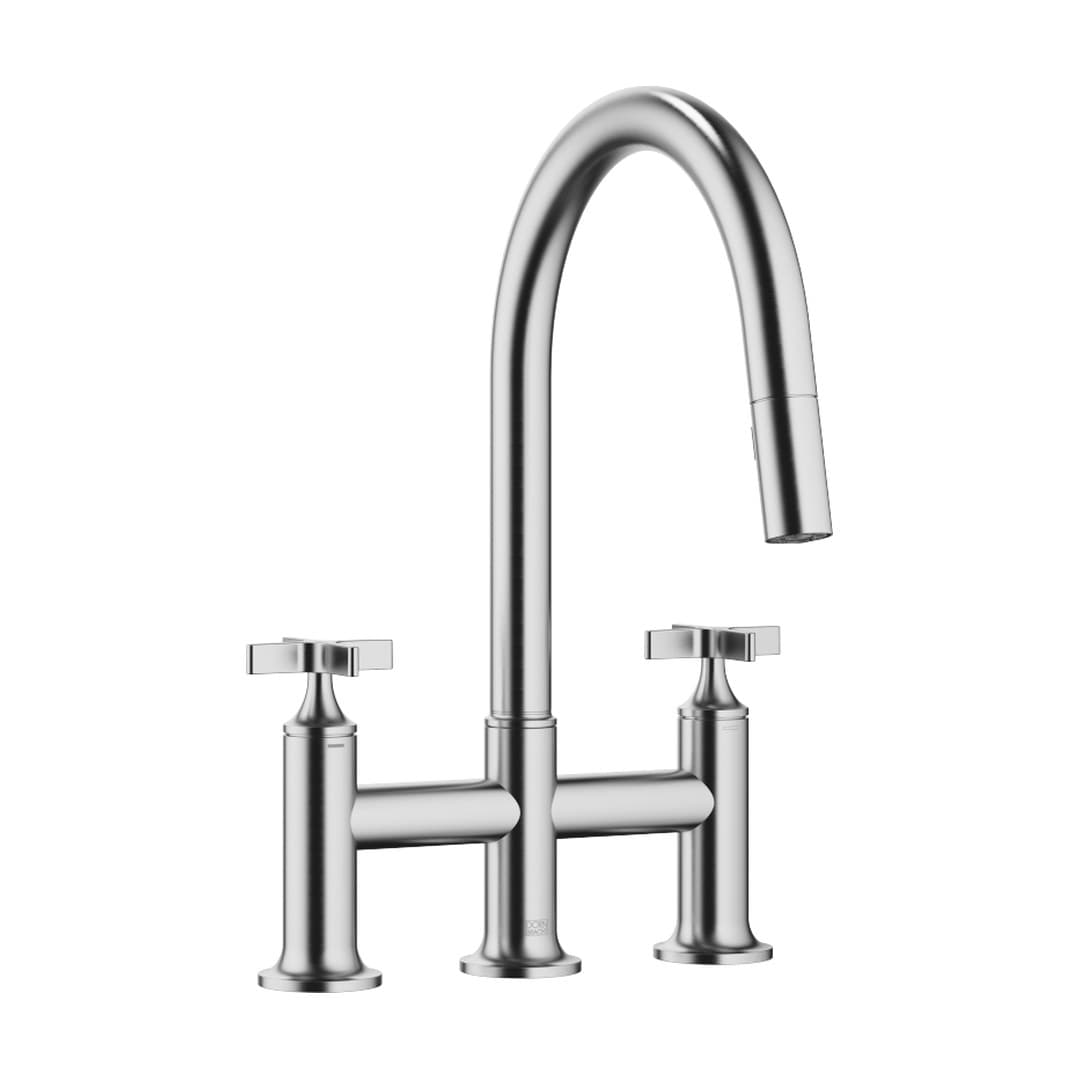 Dornbracht VAIA – Μπαταρία Κουζίνας – Three-hole bridge mixer Pull-down with spray function – Brushed Chrome (19875809-93)
