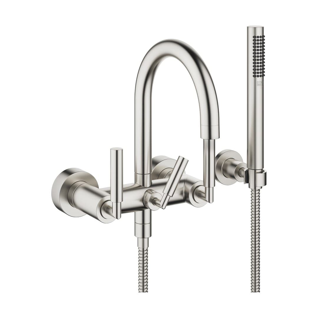 Dornbracht Tara – Μπαταρία Λουτρού Τοίχου – Bath mixer for wall mounting with hand shower set – Brushed Platinum (25133882-06)