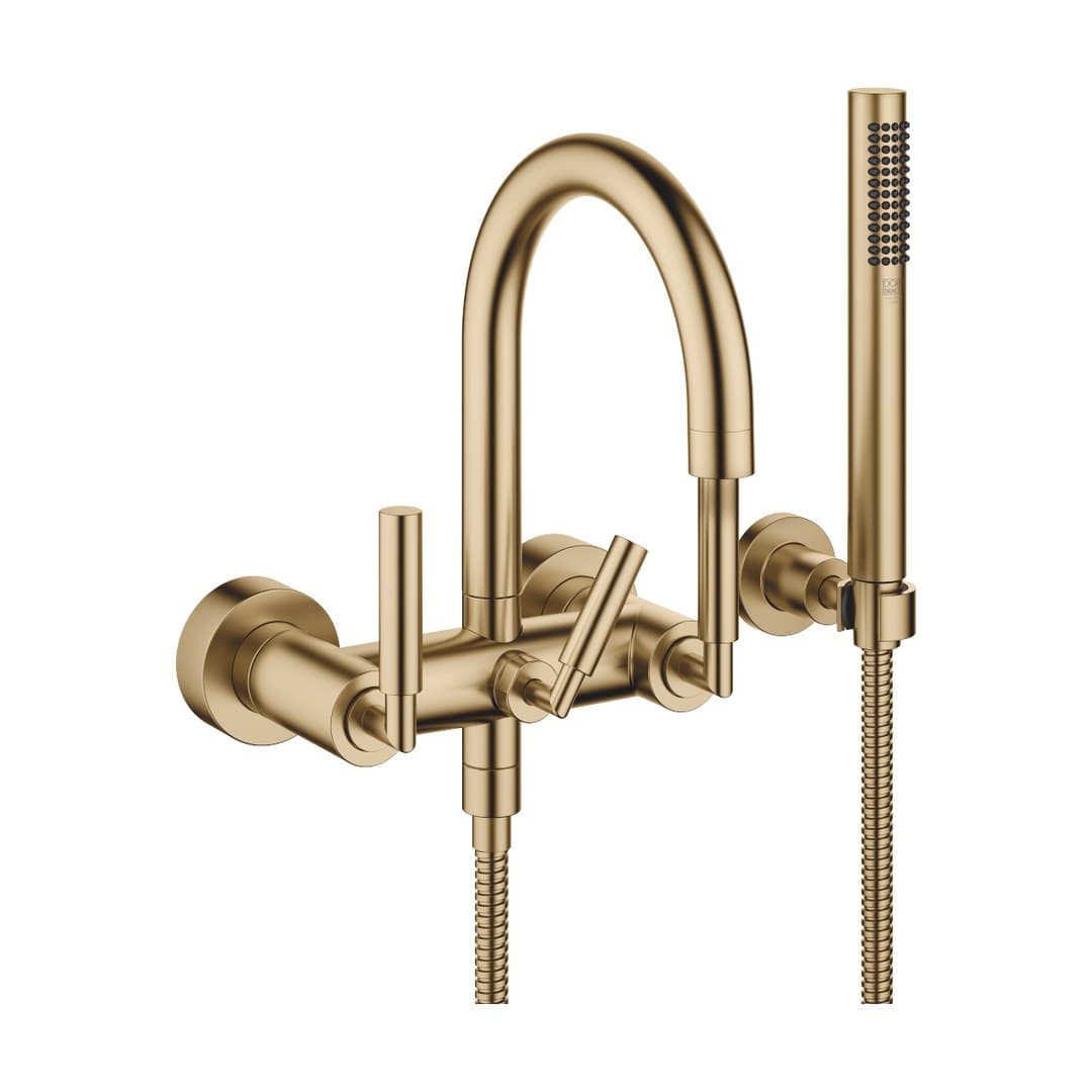 Dornbracht Tara – Μπαταρία Λουτρού Τοίχου – Bath mixer for wall mounting with hand shower set – Brushed Dark Brass (PVD) (25133882-39)