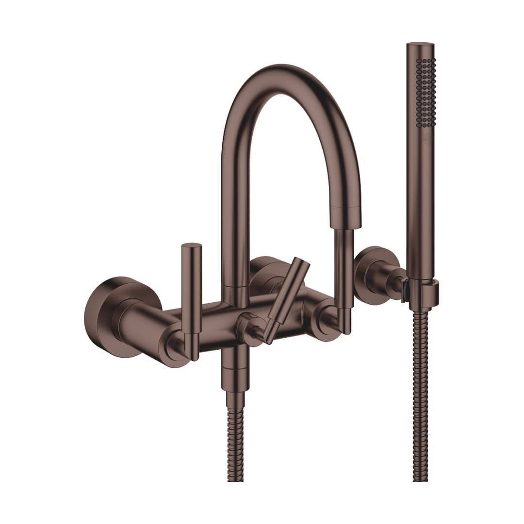 Dornbracht Tara – Μπαταρία Λουτρού Τοίχου – Bath mixer for wall mounting with hand shower set – Brushed Dark Bronze (PVD) (25133882-43)