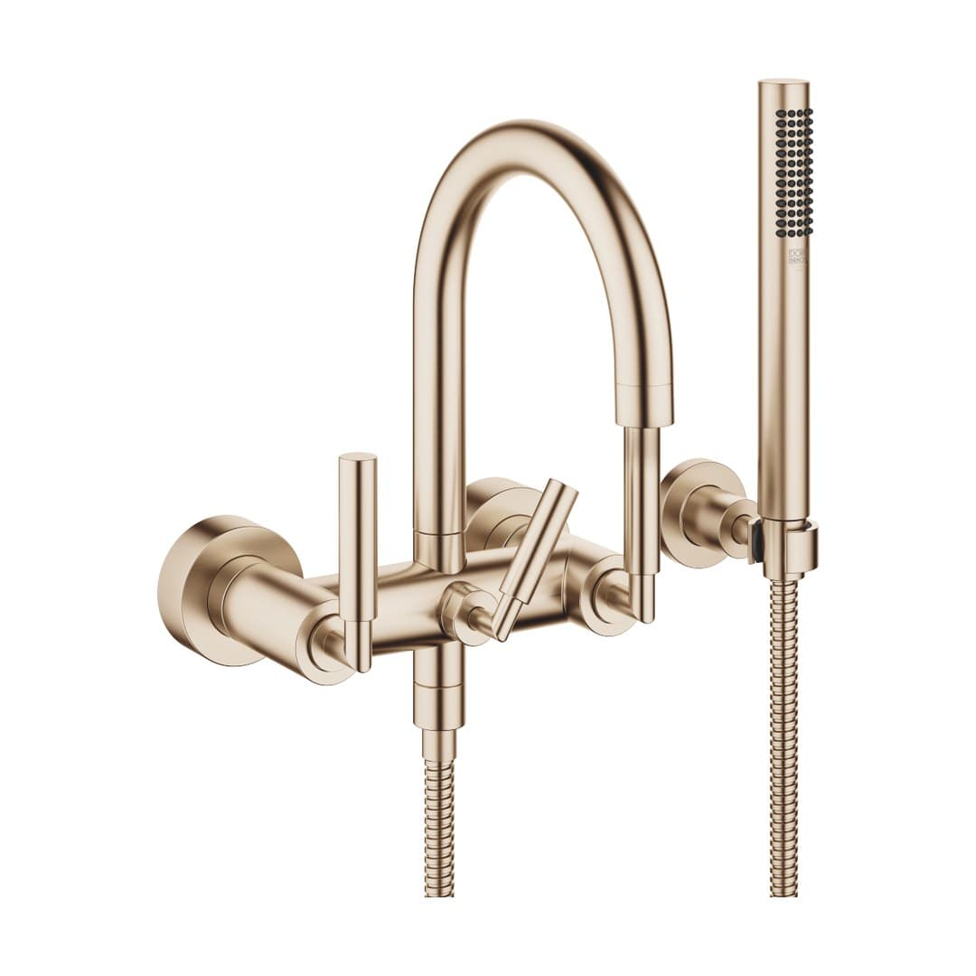 Dornbracht Tara – Μπαταρία Λουτρού Τοίχου – Bath mixer for wall mounting with hand shower set – Brushed Champagne (22kt Gold) (25133882-46)
