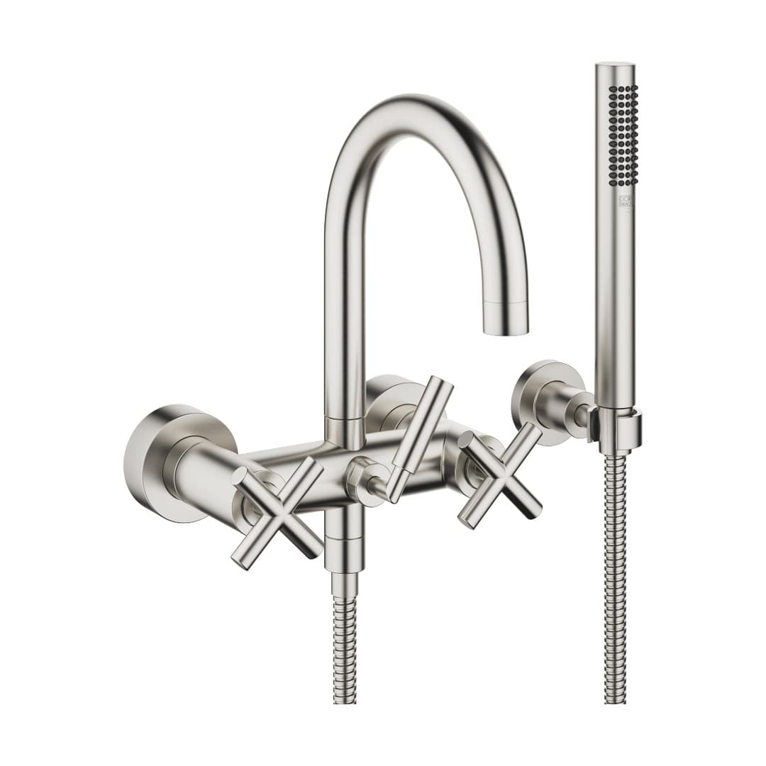 Dornbracht Tara – Μπαταρία Λουτρού Τοίχου – Bath mixer for wall mounting with hand shower set – Brushed Platinum (25133892-06)