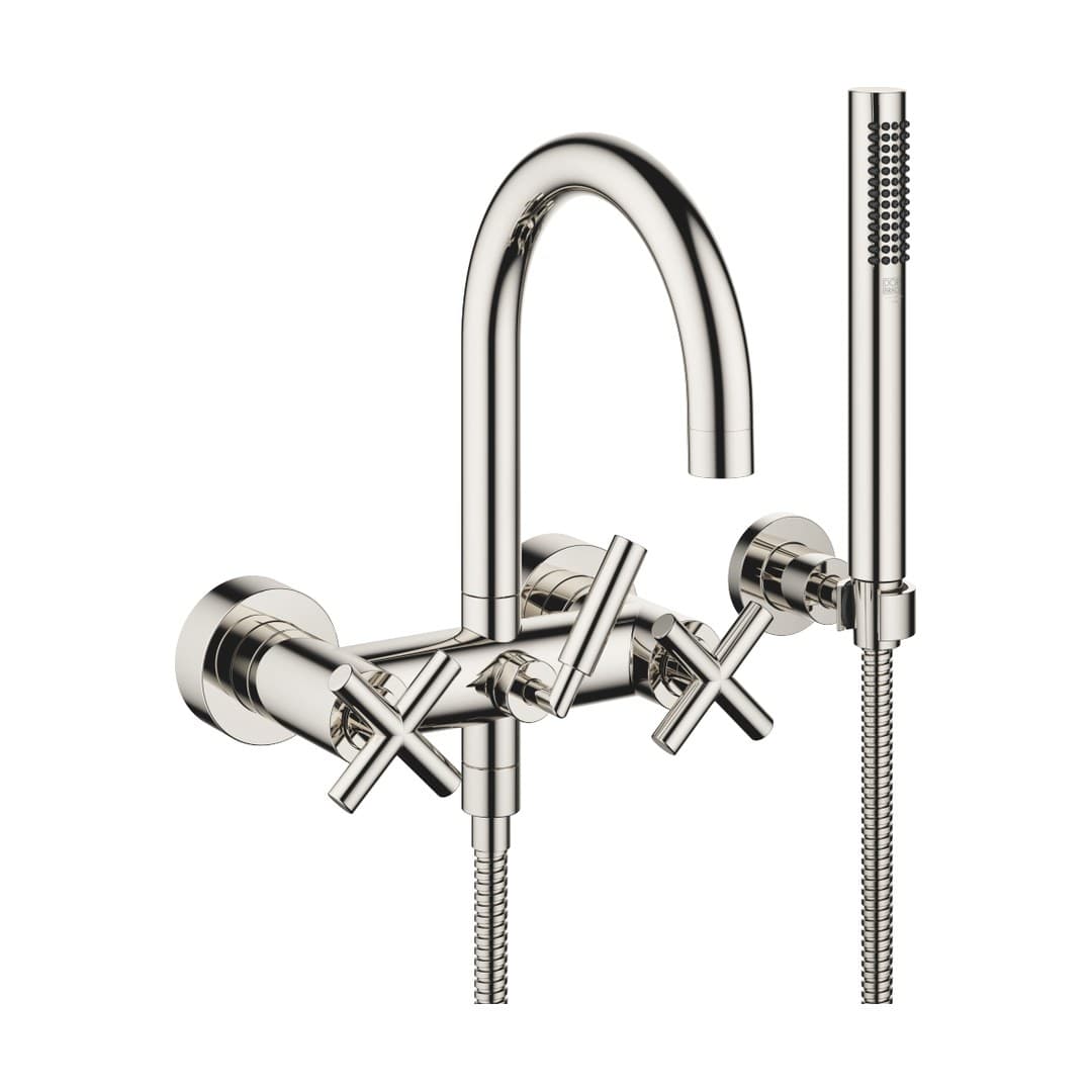 Dornbracht Tara – Μπαταρία Λουτρού Τοίχου – Bath mixer for wall mounting with hand shower set – Platinum (25133892-08)