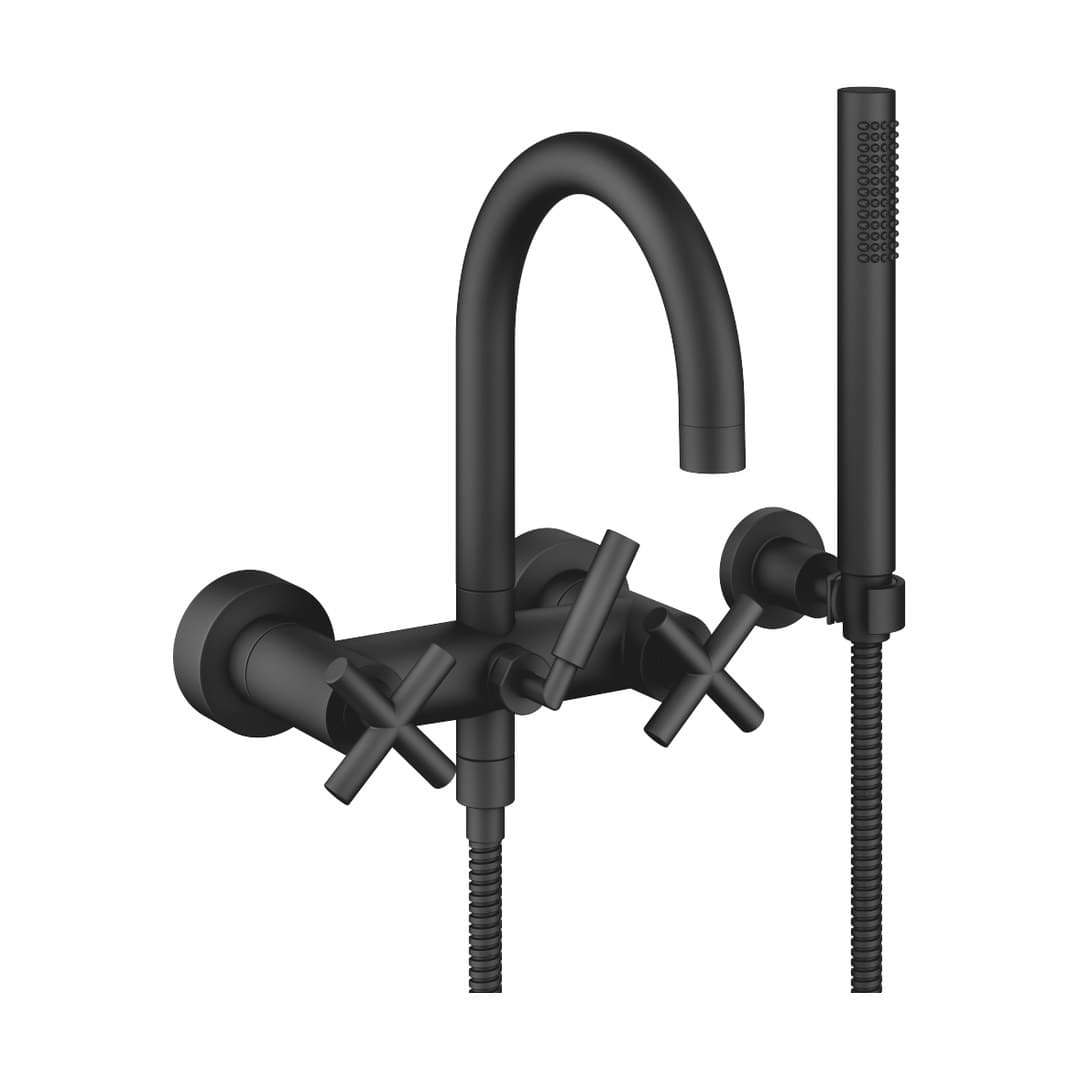Dornbracht Tara – Μπαταρία Λουτρού Τοίχου – Bath mixer for wall mounting with hand shower set – Matte Black (25133892-33)