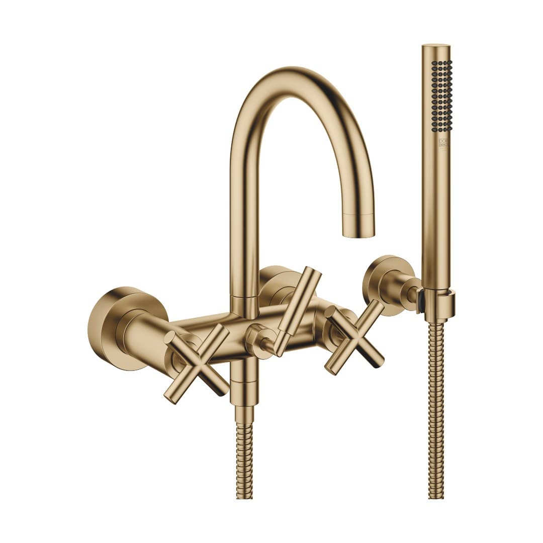 Dornbracht Tara – Μπαταρία Λουτρού Τοίχου – Bath mixer for wall mounting with hand shower set – Brushed Dark Brass (PVD) (25133892-39)