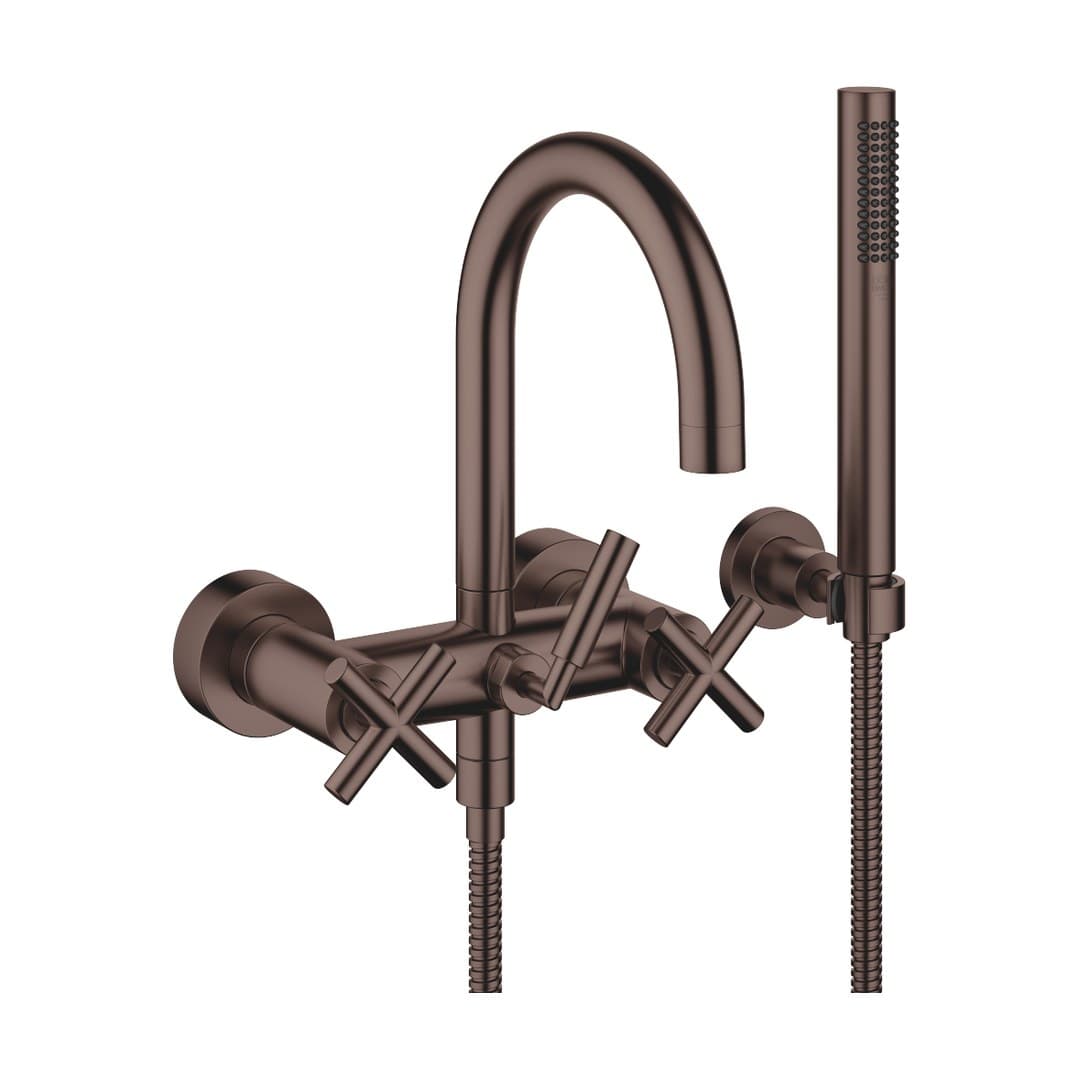 Dornbracht Tara – Μπαταρία Λουτρού Τοίχου – Bath mixer for wall mounting with hand shower set – Brushed Dark Bronze (PVD) (25133892-43)