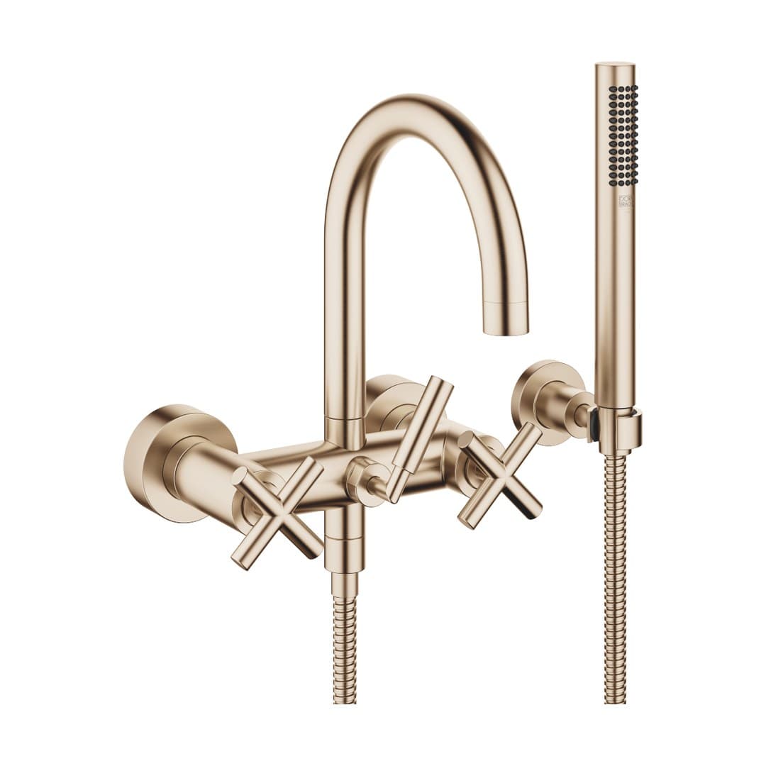 Dornbracht Tara – Μπαταρία Λουτρού Τοίχου – Bath mixer for wall mounting with hand shower set – Brushed Champagne (22kt Gold) (25133892-46)