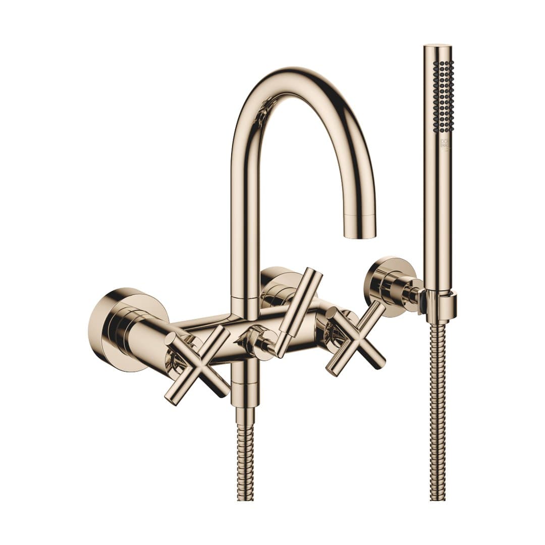 Dornbracht Tara – Μπαταρία Λουτρού Τοίχου – Bath mixer for wall mounting with hand shower set – Champagne (22kt Gold) (25133892-47)