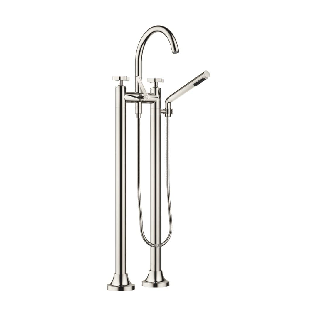 Dornbracht VAIA – Μπαταρία Λουτρού Δαπέδου – Two-hole bath mixer for free-standing assembly with hand shower set – Platinum (25943809-08)