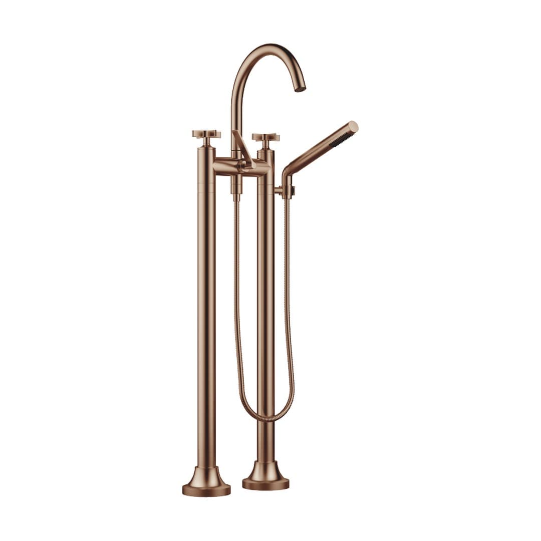 Dornbracht VAIA – Μπαταρία Λουτρού Δαπέδου – Two-hole bath mixer for free-standing assembly with hand shower set – Brushed Bronze (PVD) (25943809-42)