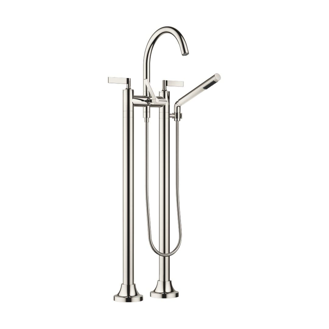 Dornbracht VAIA – Μπαταρία Λουτρού Δαπέδου – Two-hole bath mixer for free-standing assembly with hand shower set – Platinum (25943819-08)