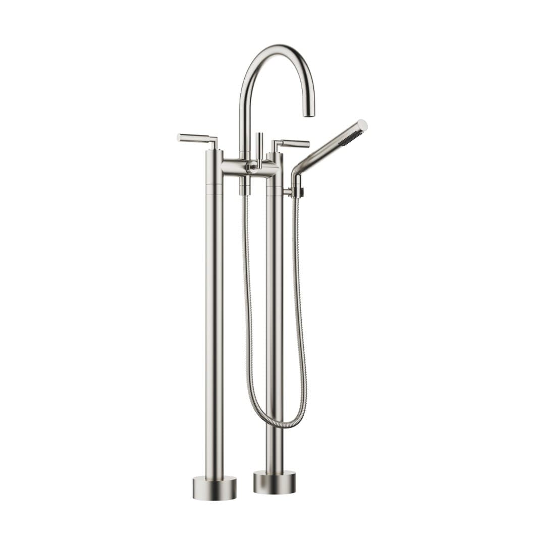 Dornbracht Tara – Μπαταρία Λουτρού Δαπέδου – Two-hole bath mixer for free-standing assembly with hand shower set – Brushed Platinum (25943882-06)