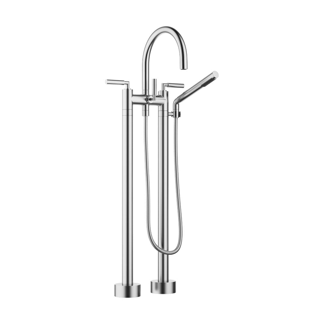 Dornbracht Tara – Μπαταρία Λουτρού Δαπέδου – Two-hole bath mixer for free-standing assembly with hand shower set – Brushed Chrome (25943882-93)