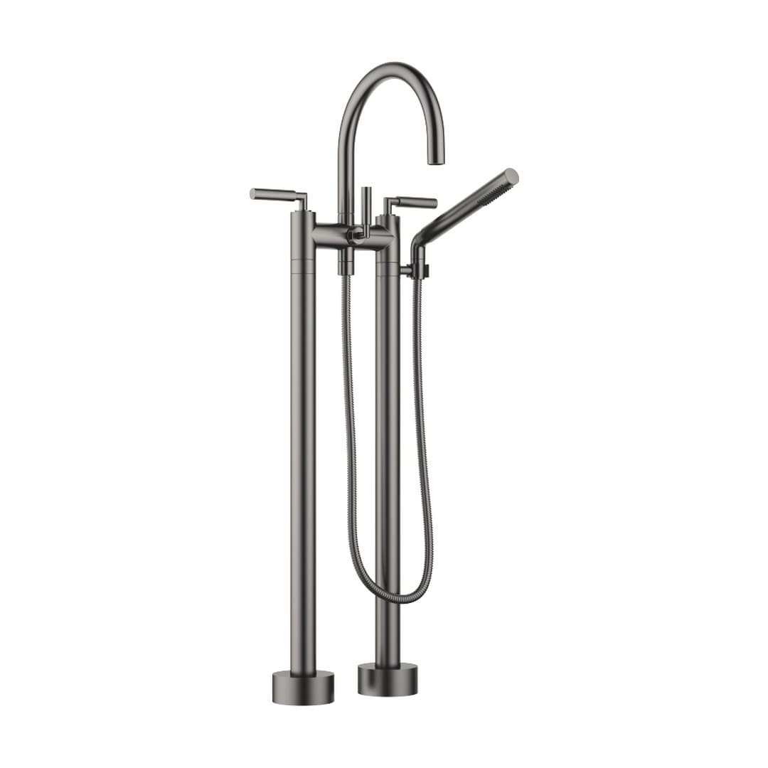 Dornbracht Tara – Μπαταρία Λουτρού Δαπέδου – Two-hole bath mixer for free-standing assembly with hand shower set – Brushed Dark Platinum (25943882-99)