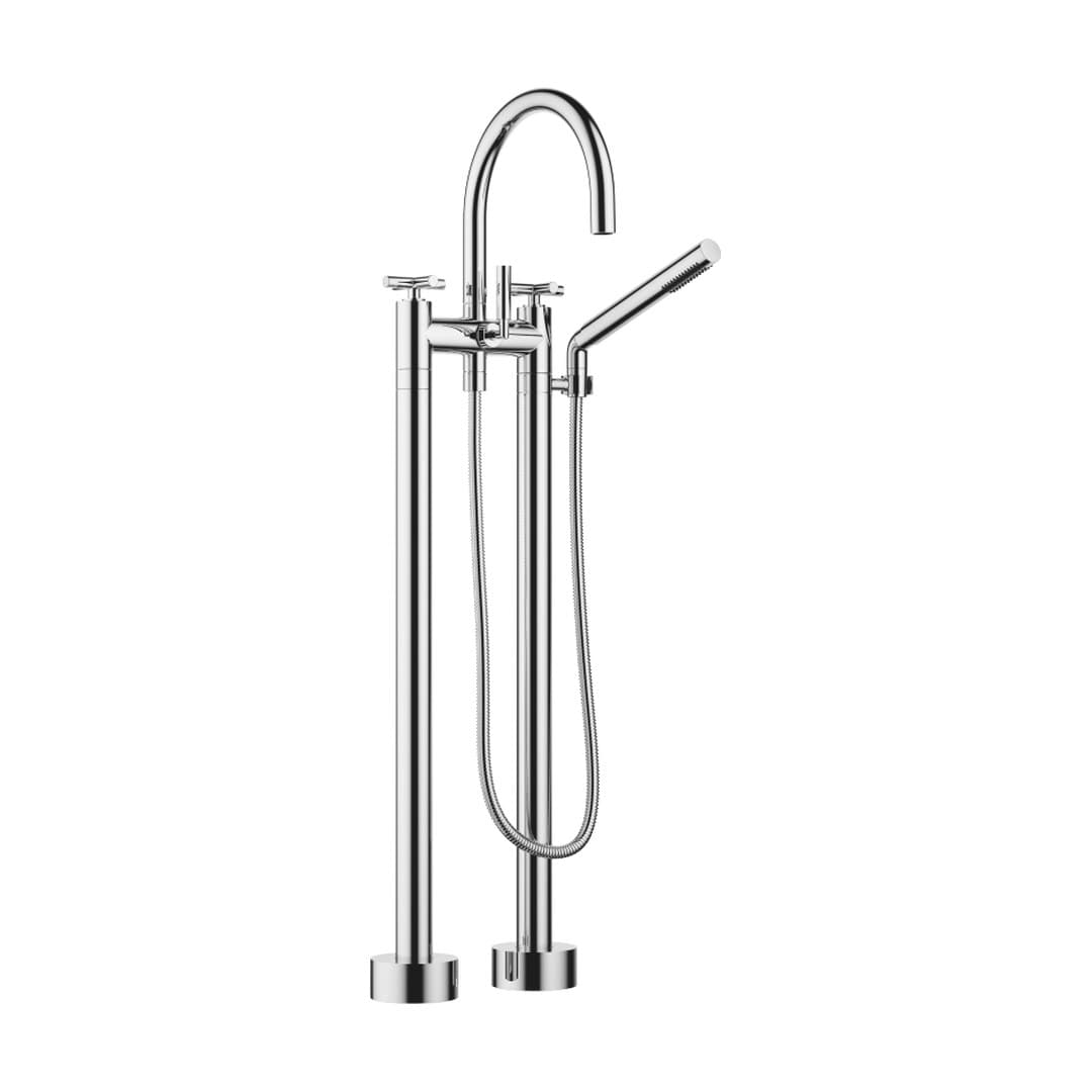 Dornbracht Tara – Μπαταρία Λουτρού Δαπέδου – Two-hole bath mixer for free-standing assembly with hand shower set – Chrome (25943892-00)