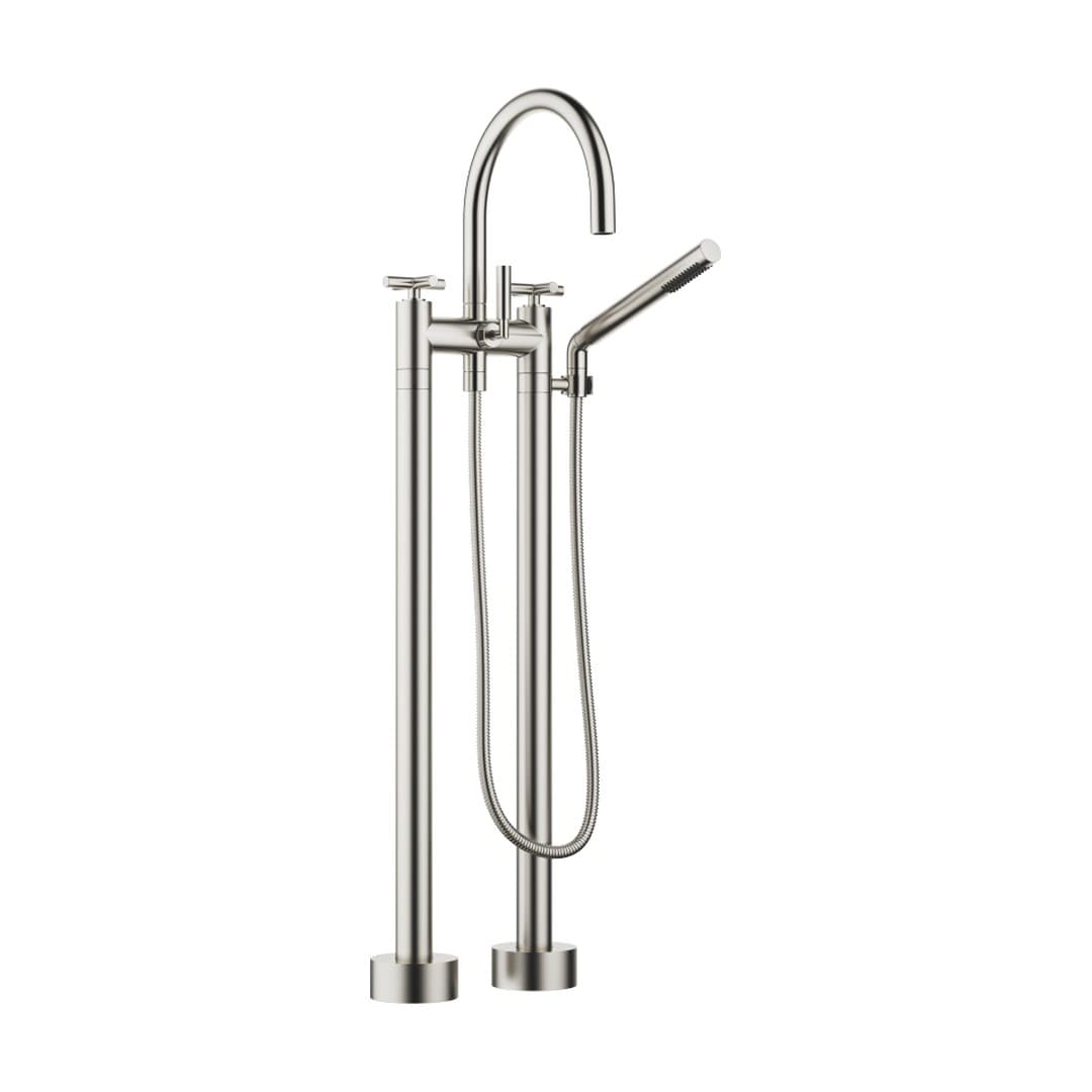 Dornbracht Tara – Μπαταρία Λουτρού Δαπέδου – Two-hole bath mixer for free-standing assembly with hand shower set – Brushed Platinum (25943892-06)