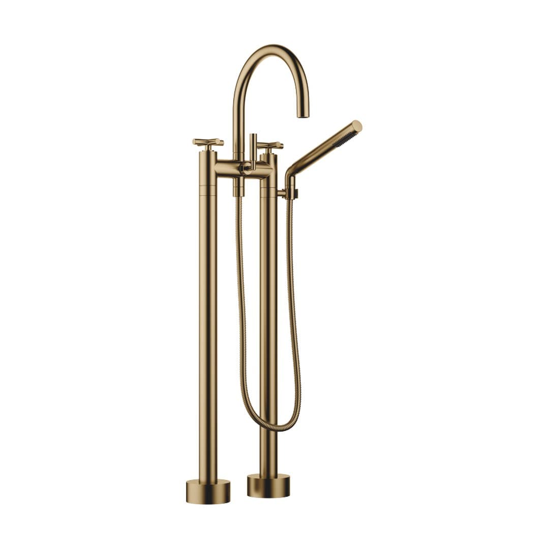Dornbracht Tara – Μπαταρία Λουτρού Δαπέδου – Two-hole bath mixer for free-standing assembly with hand shower set – Brushed Dark Brass (PVD) (25943892-39)