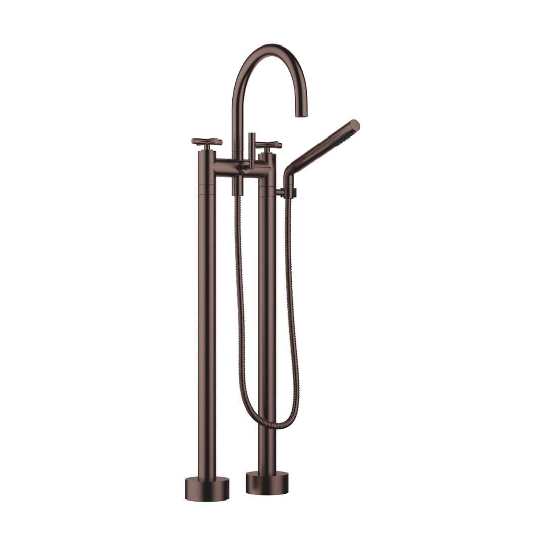 Dornbracht Tara – Μπαταρία Λουτρού Δαπέδου – Two-hole bath mixer for free-standing assembly with hand shower set – Brushed Dark Bronze (PVD) (25943892-43)