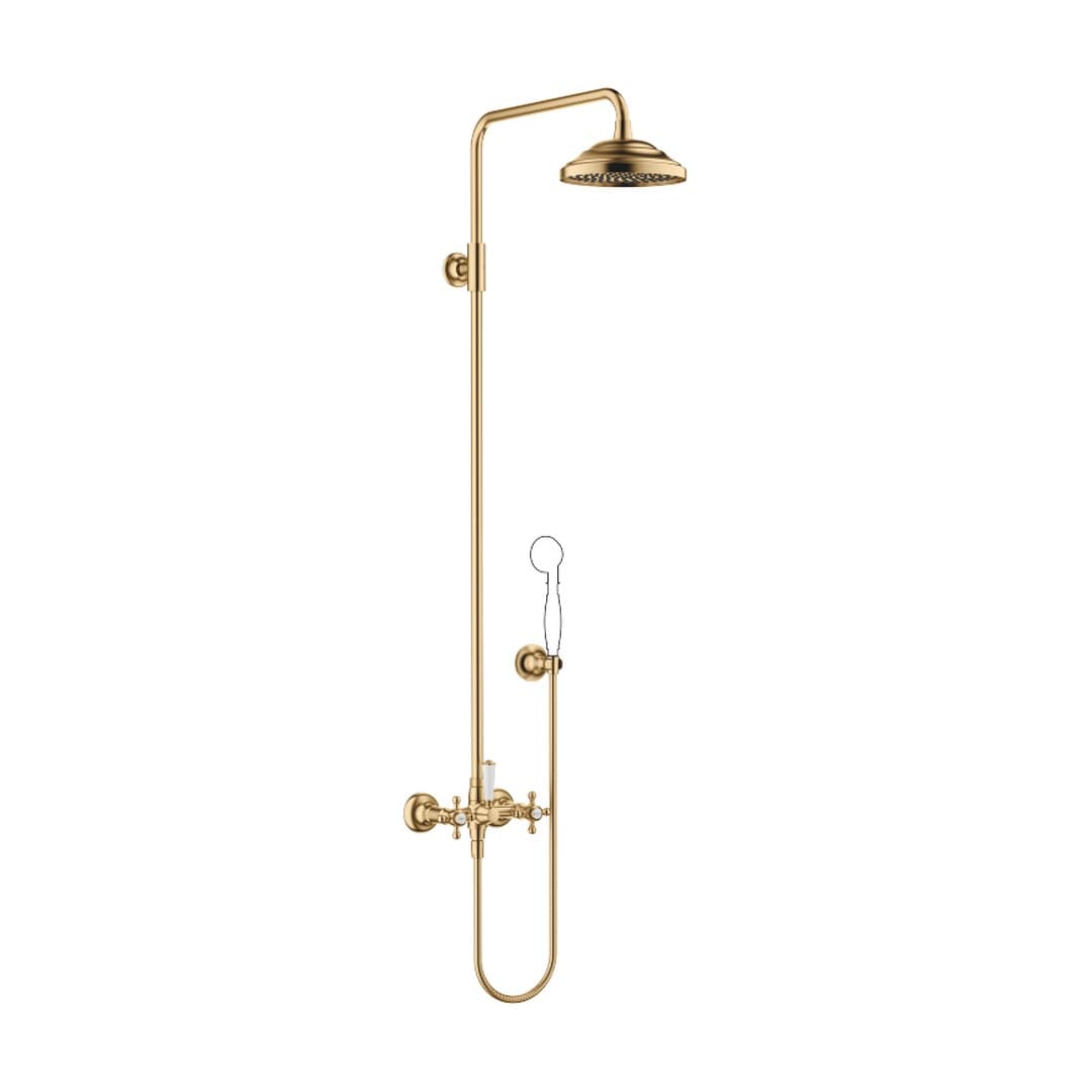 Dornbracht Madison – Σύστημα Ντους – Showerpipe with shower mixer without hand shower 200 mm – Brushed Durabrass (23kt Gold) (26632360-28)