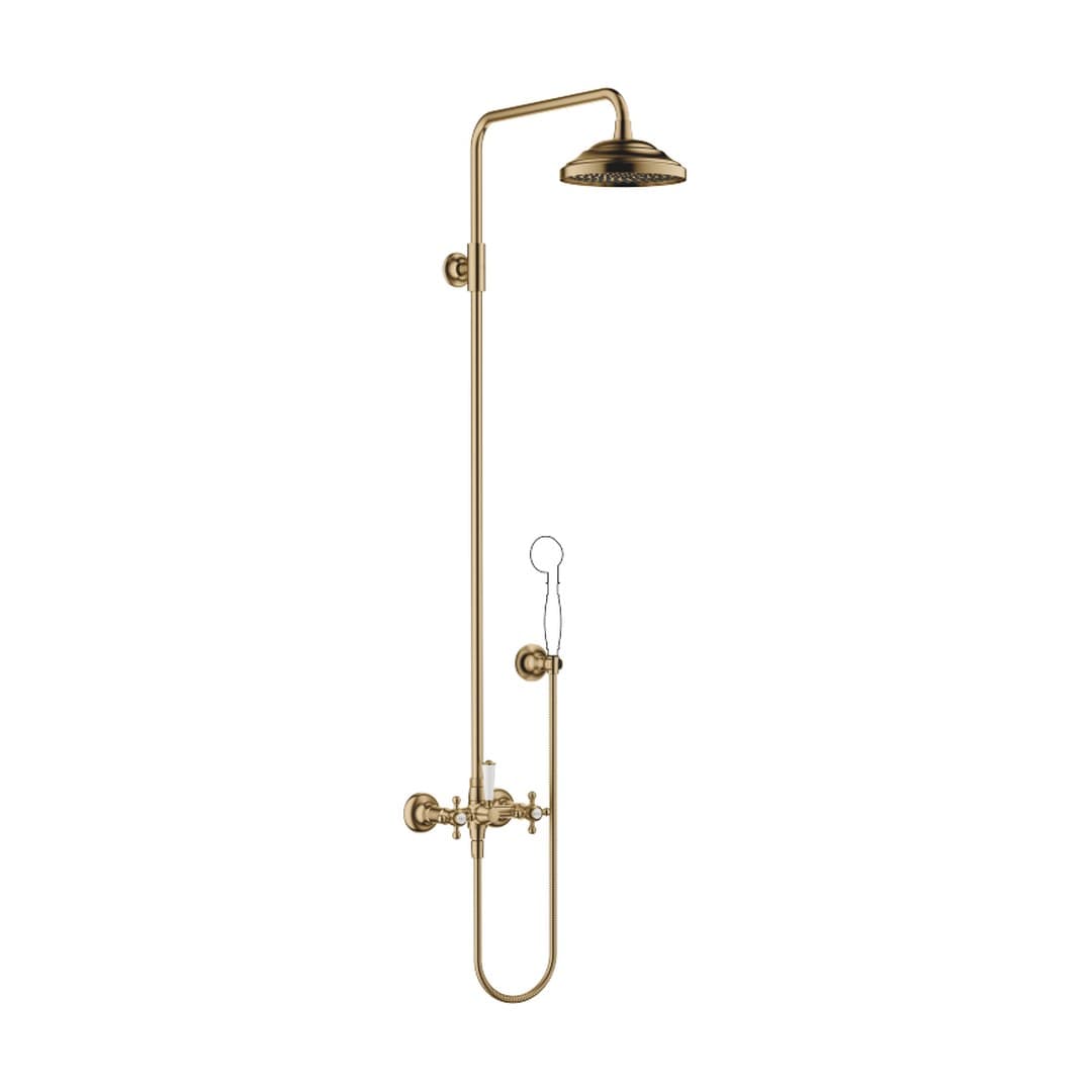 Dornbracht Madison – Σύστημα Ντους – Showerpipe with shower mixer without hand shower FlowReduce – Brushed Dark Brass (PVD) (26633360-39)