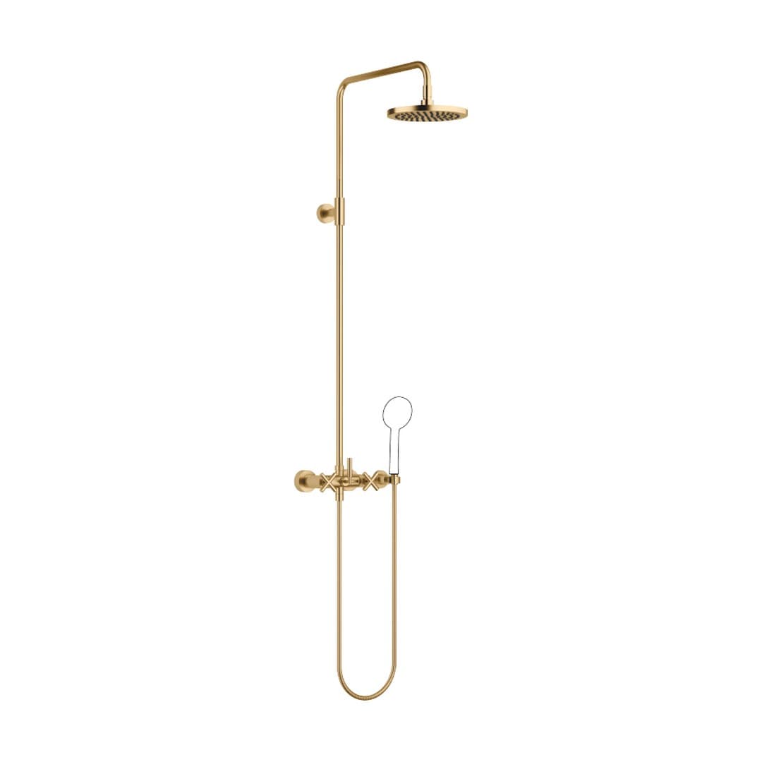 Dornbracht Tara – Σύστημα Ντους – Showerpipe without hand shower FlowReduce 220 mm – Brushed Durabrass (23kt Gold) (26633892-28)