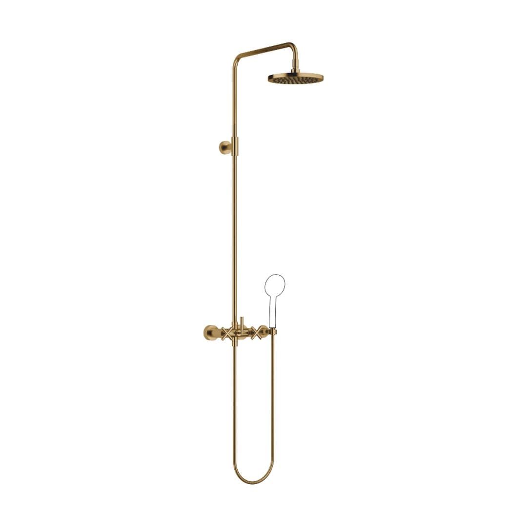 Dornbracht Tara – Σύστημα Ντους – Showerpipe without hand shower FlowReduce 220 mm – Brushed Dark Brass (PVD) (26633892-39)