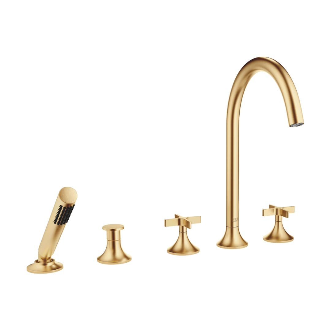 Dornbracht VAIA – Μπαταρία Λουτρού Πάγκου – Five-hole bath mixer for deck mounting with diverter – Brushed Durabrass (23kt Gold) (27522809-28)