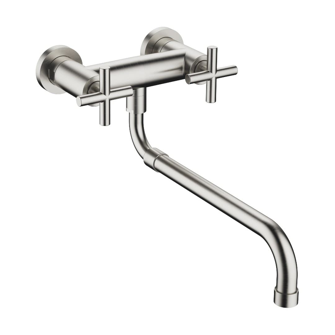 Dornbracht Tara – Μπαταρία Κουζίνας – Wall-mounted bridge mixer with extending spout – Brushed Platinum (31151892-06)