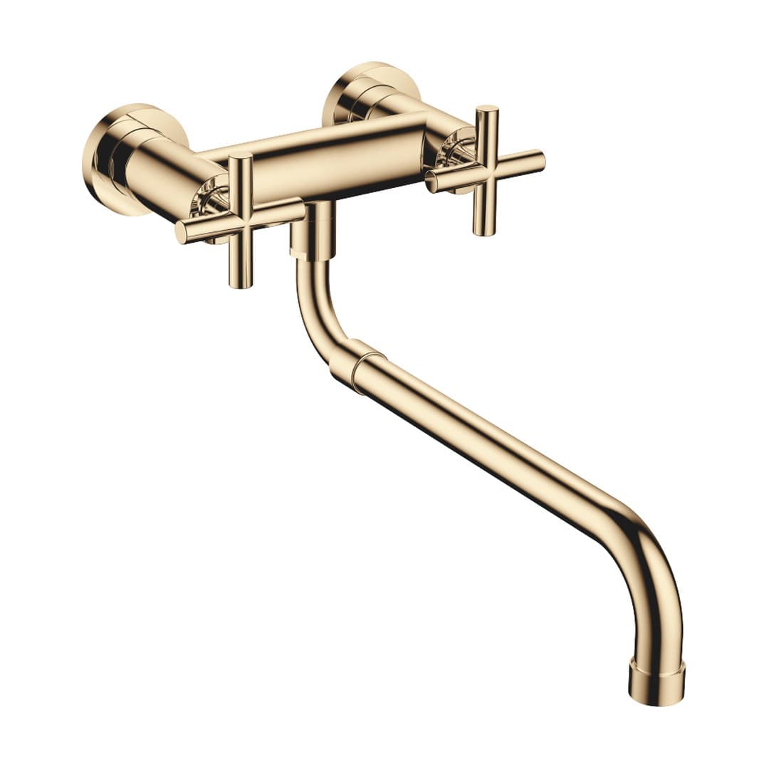 Dornbracht Tara – Μπαταρία Κουζίνας – Wall-mounted bridge mixer with extending spout – Durabrass (23kt Gold) (31151892-09)