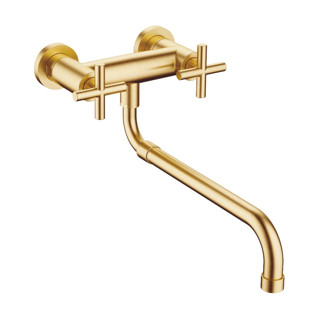 Dornbracht Tara – Μπαταρία Κουζίνας – Wall-mounted bridge mixer with extending spout – Brushed Durabrass (23kt Gold) (31151892-28)