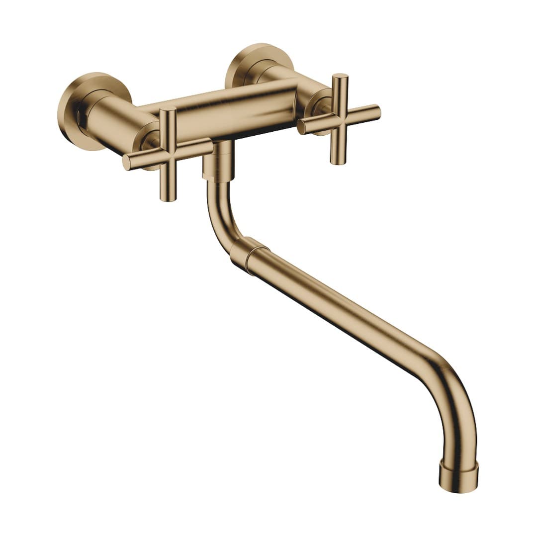 Dornbracht Tara – Μπαταρία Κουζίνας – Wall-mounted bridge mixer with extending spout – Brushed Dark Brass (PVD) (31151892-39)
