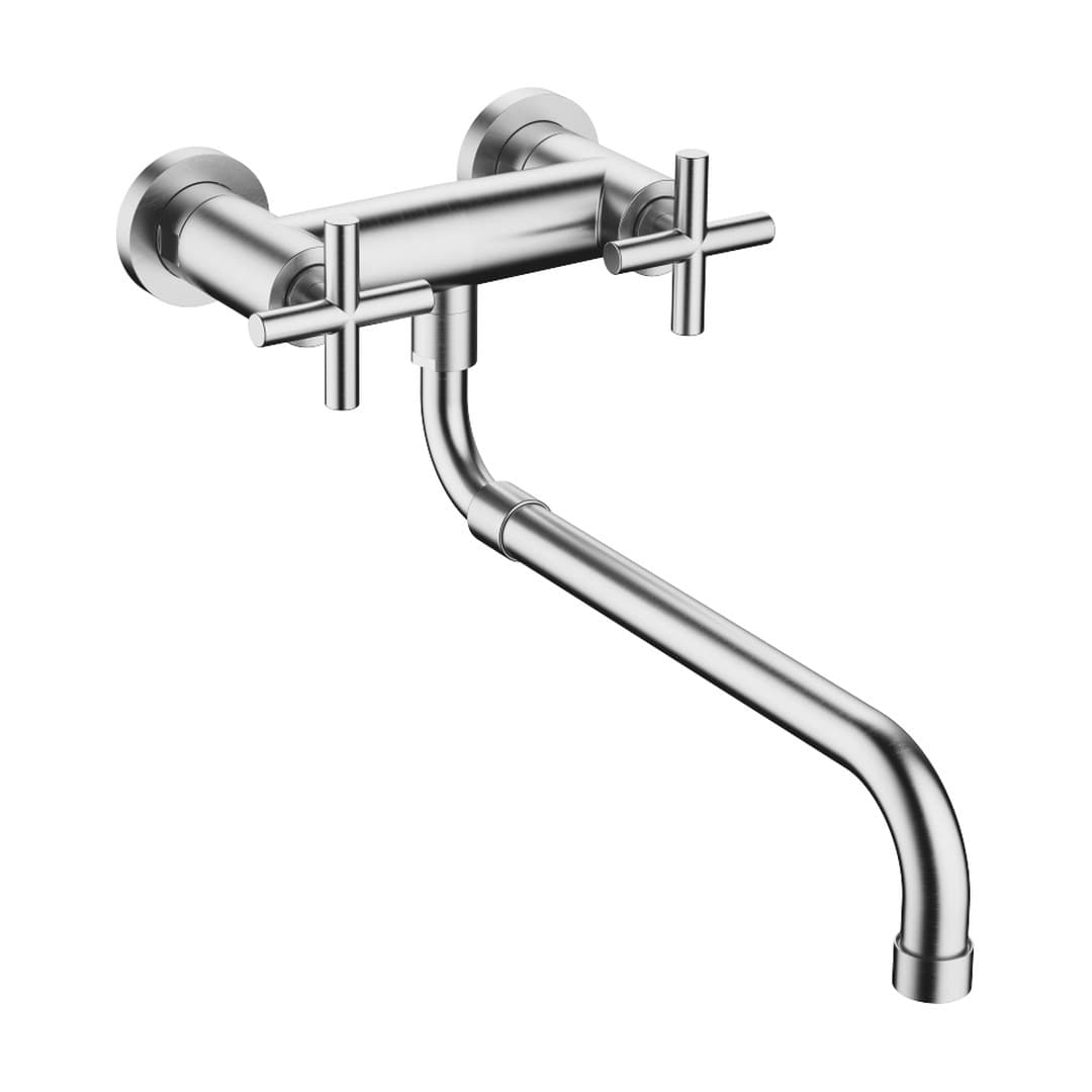 Dornbracht Tara – Μπαταρία Κουζίνας – Wall-mounted bridge mixer with extending spout – Brushed Chrome (31151892-93)