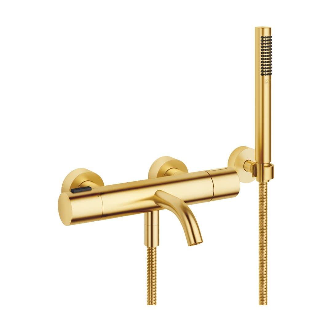 Dornbracht Meta – Μπαταρία Λουτρού Τοίχου – Bath thermostat for wall mounting with hand shower set – Brushed Gold (PVD) (34234979-37)