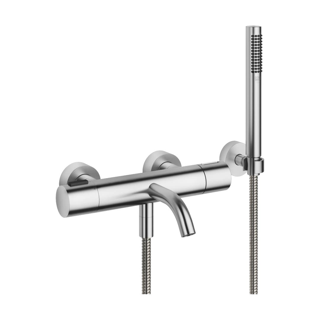 Dornbracht Meta – Μπαταρία Λουτρού Τοίχου – Bath thermostat for wall mounting with hand shower set – Brushed Chrome (34234979-93)